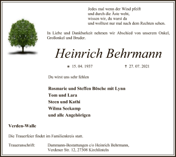 Todesanzeige von Heinrich Behrmann von SYK