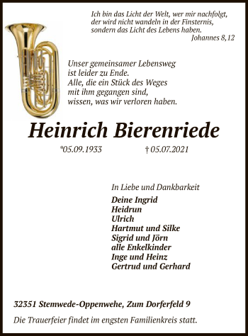 Todesanzeige von Heinrich Bierenriede von SYK