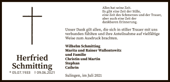 Todesanzeige von Herfried Schmitting von SYK