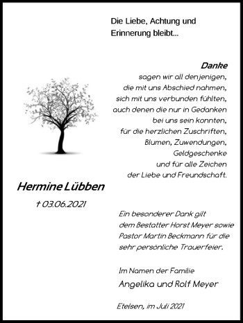 Todesanzeige von Hermine Lübben von SYK