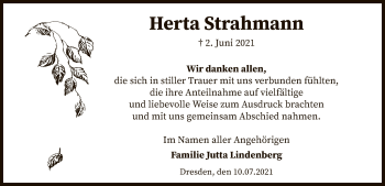Todesanzeige von Herta Strahmann von SYK