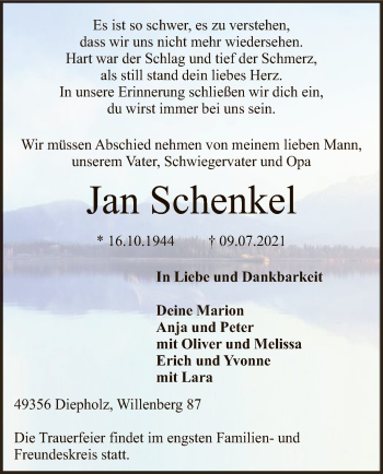 Todesanzeige von Jan Schenkel von SYK