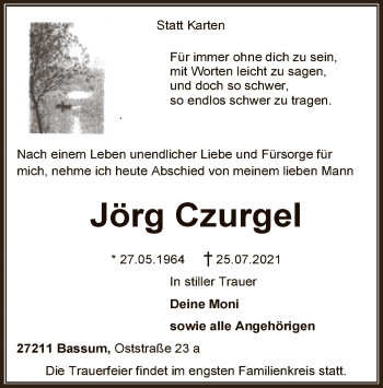 Todesanzeige von Jörg Czurgel von SYK