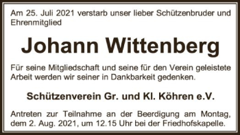 Todesanzeige von Johann Wittenberg von SYK