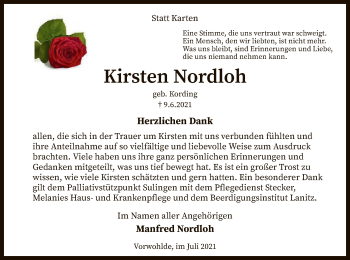 Todesanzeige von Kirsten Nordloh von SYK