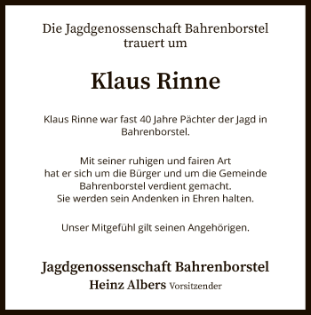 Todesanzeige von Klaus Rinne von SYK