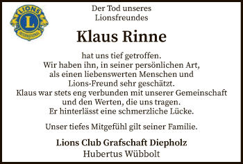 Todesanzeige von Klaus Rinne von SYK