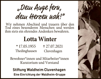 Todesanzeige von Lotta Winter von SYK