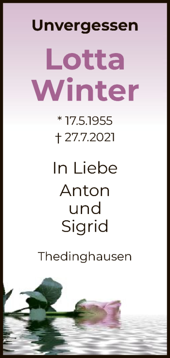 Todesanzeige von Lotta Winter von SYK
