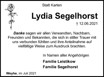 Todesanzeige von Lydia Segelhorst von SYK