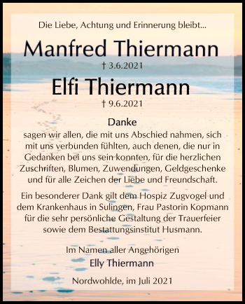 Todesanzeige von Manfred und Elfi Thiermann von SYK