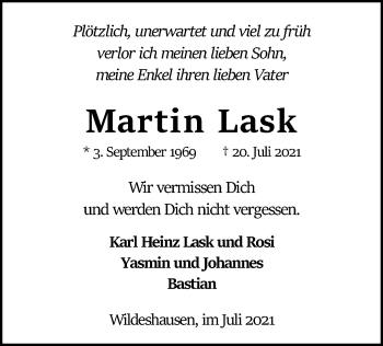 Todesanzeige von Martin Lask von SYK