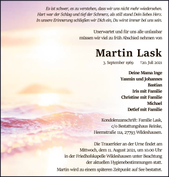 Todesanzeige von Martin Lask von SYK