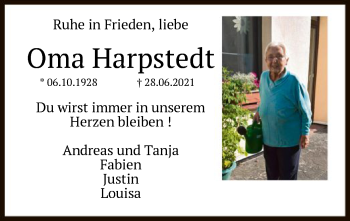Todesanzeige von Oma Harpstedt  von SYK