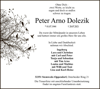 Todesanzeige von Peter Arno Dolezik von SYK
