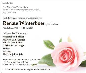 Todesanzeige von Renate Winterboer von SYK
