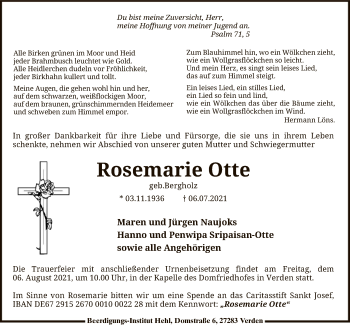 Todesanzeige von Rosemarie Otte von SYK