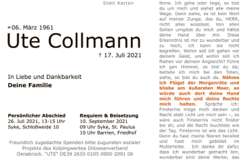 Todesanzeige von Ute Collmann von SYK