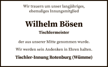 Todesanzeige von Wilhelm Bösen von SYK