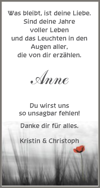 Todesanzeige von Annegret Wetjen von SYK