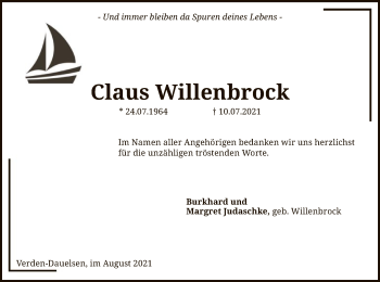 Todesanzeige von Claus Willenbrock von SYK