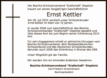 Todesanzeige von Ernst Kettler von SYK