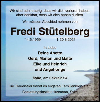 Todesanzeige von Fredi Stütelberg von SYK