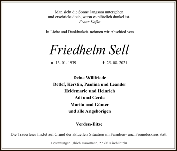 Todesanzeige von Friedhelm Sell von SYK