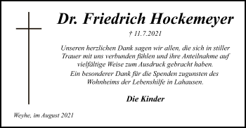 Todesanzeige von Friedrich Hockemeyer von SYK
