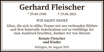 Todesanzeige von Gerhard Fleischer von SYK