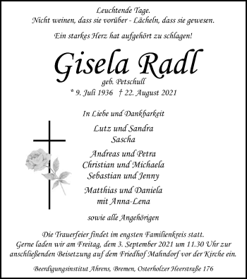 Todesanzeige von Gisela Radl von SYK