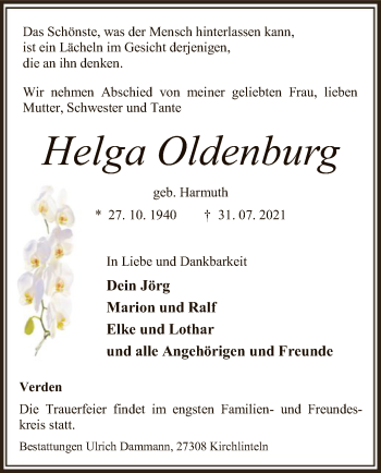 Todesanzeige von Helga Oldenburg von SYK