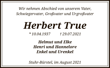 Todesanzeige von Herbert True von SYK