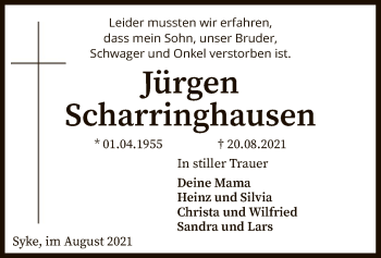 Todesanzeige von Jürgen Scharringhausen von SYK