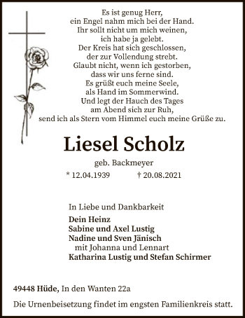 Todesanzeige von Liesel Scholz von SYK