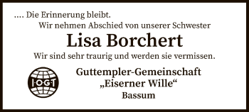 Todesanzeige von Lisa Borchert von SYK