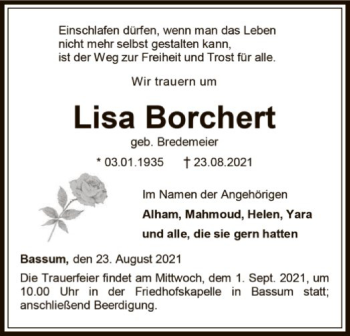 Todesanzeige von Lisa Borchert von SYK