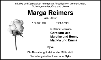 Todesanzeige von Marga Reimers von SYK