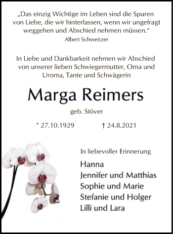 Todesanzeige von Marga Reimers von SYK