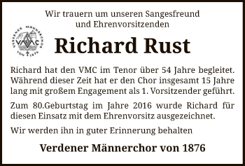 Todesanzeige von Richard Rust von SYK