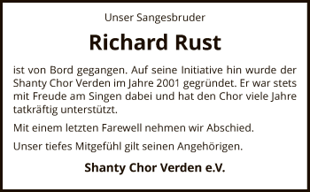 Todesanzeige von Richard Rust von SYK