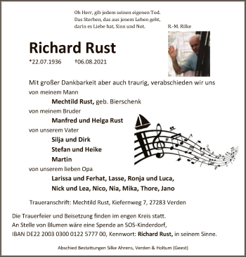 Todesanzeige von Richard Rust von SYK