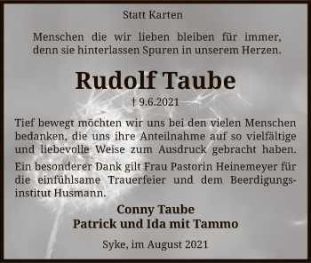 Todesanzeige von Rudolf Taube von SYK