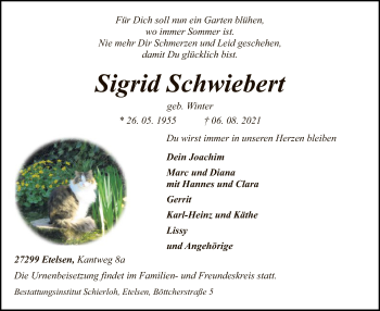 Todesanzeige von Sigrid Schwiebert von SYK