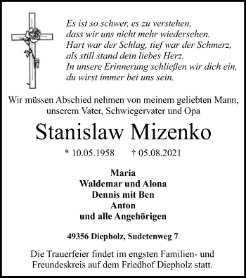 Todesanzeige von Stanislaw Mizenko von SYK