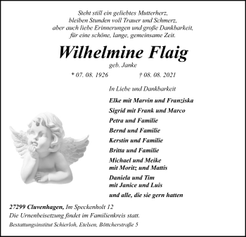 Todesanzeige von Wilhelmine Flaig von SYK