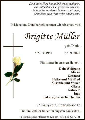 Todesanzeige von Brigitte Müller von SYK
