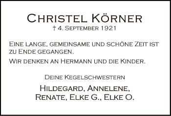 Todesanzeige von Christel Körner von SYK