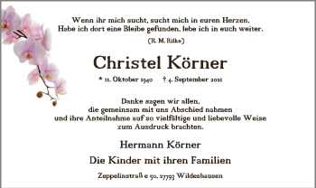 Todesanzeige von Christel Körner von SYK