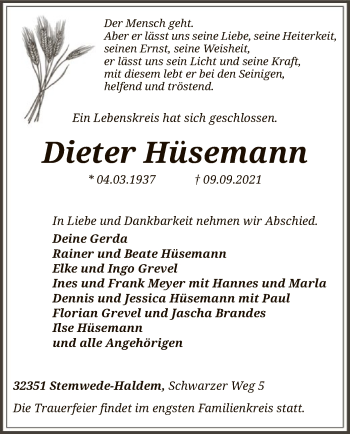 Todesanzeige von Dieter Hüsemann von SYK